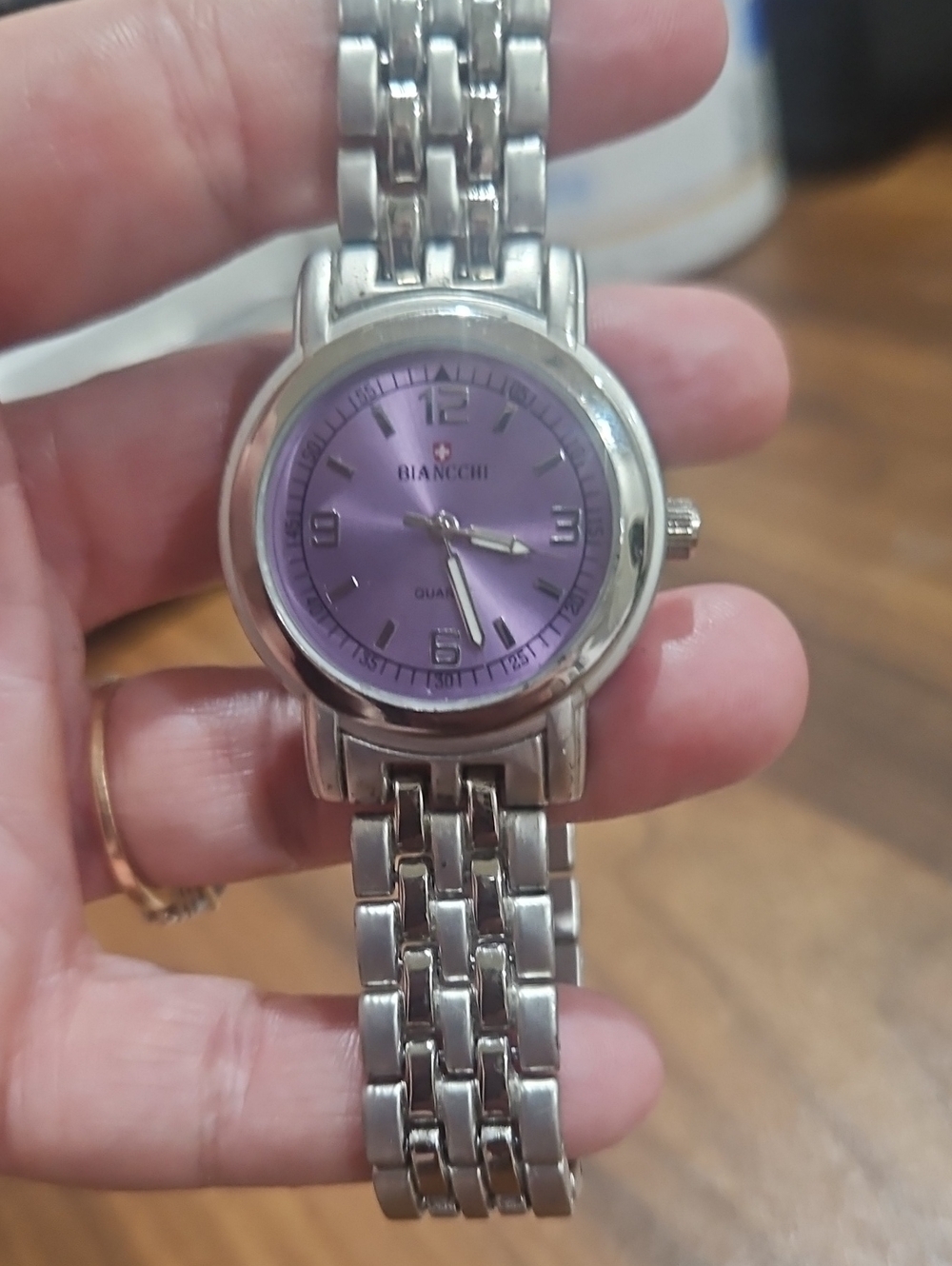 Bianchi Women's Silver Stainless Steel Bracelet Watch with Purple Dial Works gr8